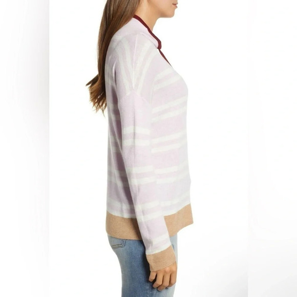 NWOT Lou & Grey | Tie Funnel Neck Sweater Striped Pullover Thin - Picture 2 of 10